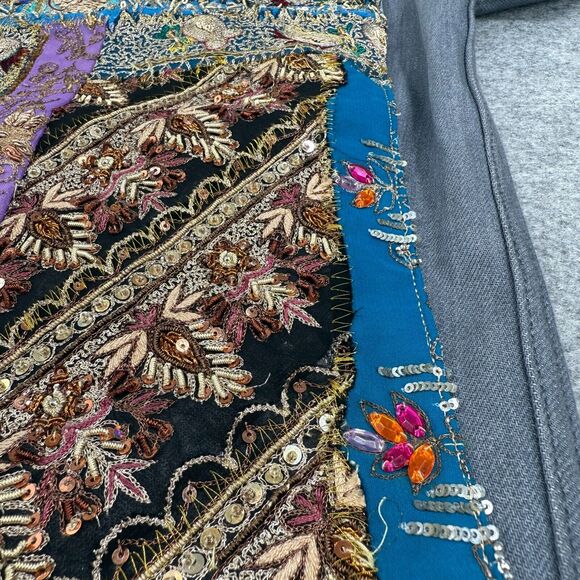 Levi's Women's Denim Trucker Jacket Small Gray Embellished Boho Patchwork - Picture 6 of 16